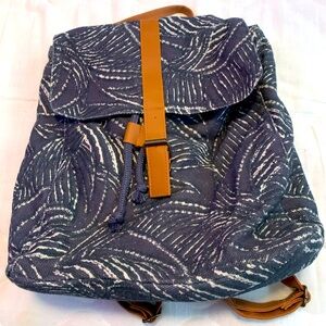 Lu And Elle Paradise Palm Canvas Backpack Adjustable Flap Drawstring Travel Bag